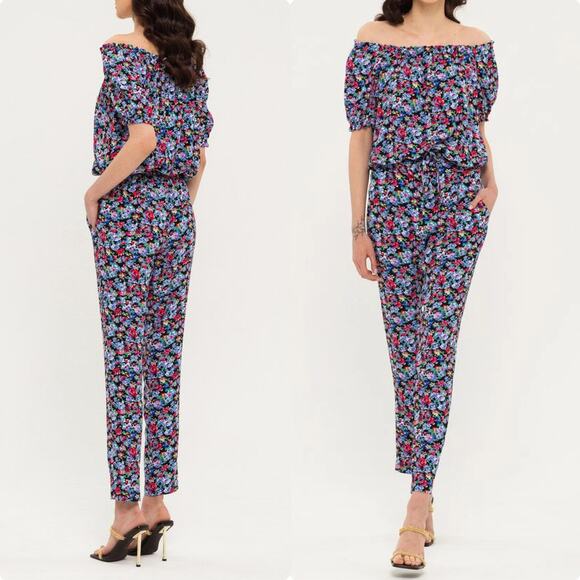 BGL Summer Day Off The Shoulder Elbow Sleeve Floral Jumpsuit women’s size medium